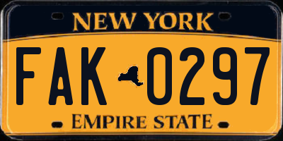 NY license plate FAK0297