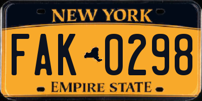 NY license plate FAK0298