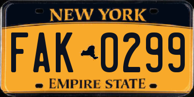 NY license plate FAK0299