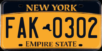 NY license plate FAK0302