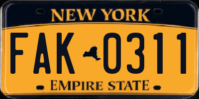 NY license plate FAK0311