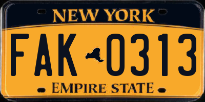 NY license plate FAK0313