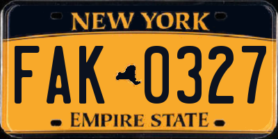 NY license plate FAK0327