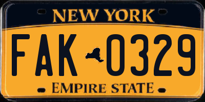 NY license plate FAK0329