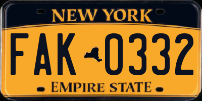 NY license plate FAK0332