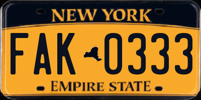 NY license plate FAK0333