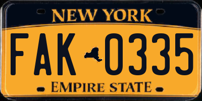 NY license plate FAK0335