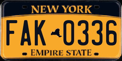 NY license plate FAK0336