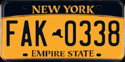 NY license plate FAK0338