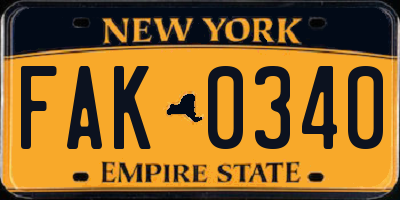 NY license plate FAK0340