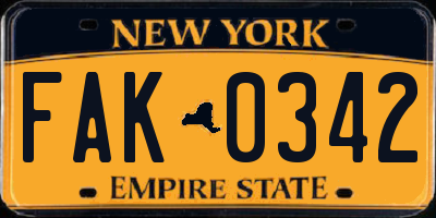 NY license plate FAK0342