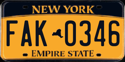 NY license plate FAK0346