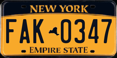 NY license plate FAK0347