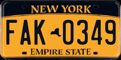 NY license plate FAK0349