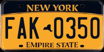 NY license plate FAK0350