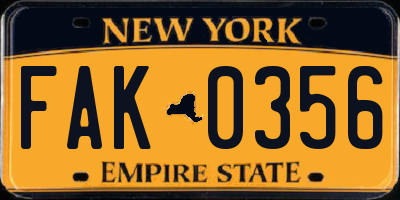 NY license plate FAK0356