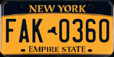 NY license plate FAK0360
