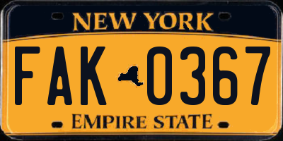 NY license plate FAK0367