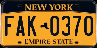 NY license plate FAK0370