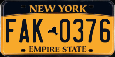 NY license plate FAK0376