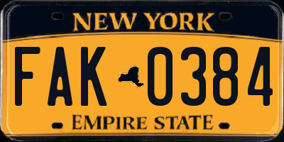 NY license plate FAK0384