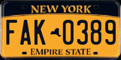 NY license plate FAK0389