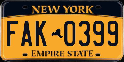 NY license plate FAK0399