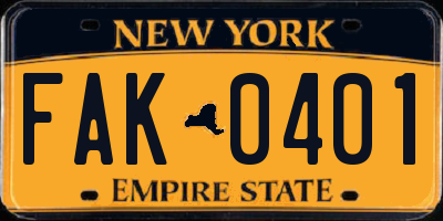 NY license plate FAK0401