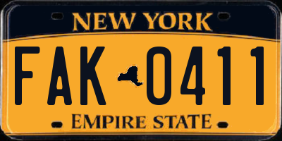 NY license plate FAK0411