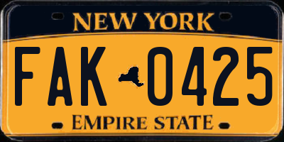 NY license plate FAK0425