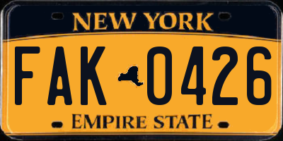 NY license plate FAK0426