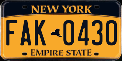 NY license plate FAK0430