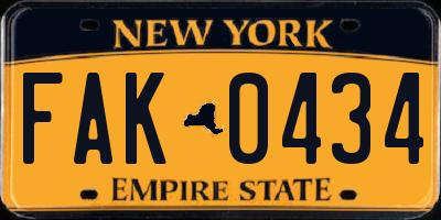NY license plate FAK0434