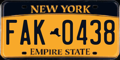 NY license plate FAK0438
