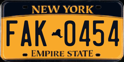 NY license plate FAK0454