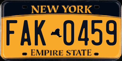 NY license plate FAK0459
