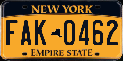 NY license plate FAK0462