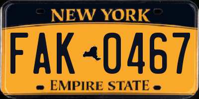 NY license plate FAK0467
