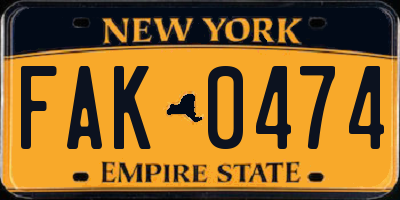 NY license plate FAK0474