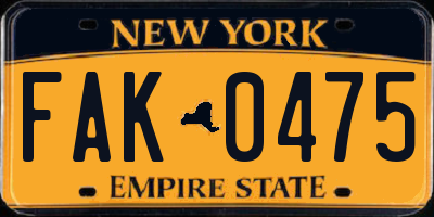 NY license plate FAK0475