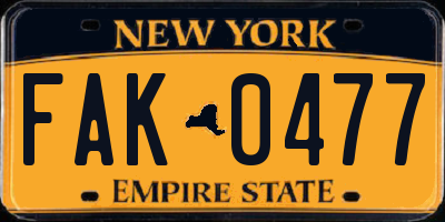 NY license plate FAK0477