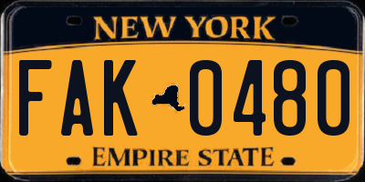 NY license plate FAK0480