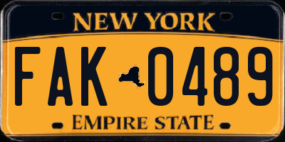 NY license plate FAK0489