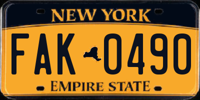 NY license plate FAK0490