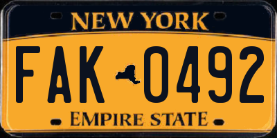 NY license plate FAK0492