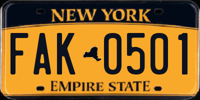 NY license plate FAK0501