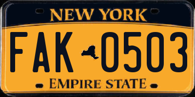 NY license plate FAK0503