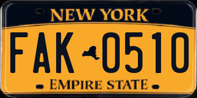 NY license plate FAK0510