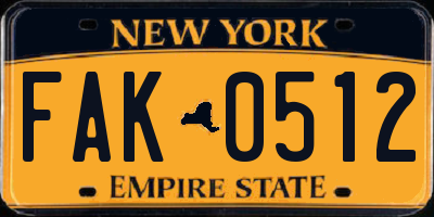 NY license plate FAK0512