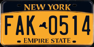 NY license plate FAK0514